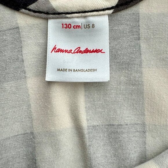 HANNA ANDERSSON Buffalo Plaid Skater Dress Girls 8 130cm Black White Checks Girl - Picture 5 of 6
